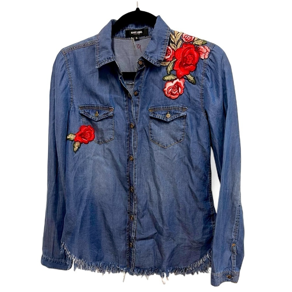 Black Label Embroidered Appliqué Long Sleeve Button-down Shirt size small